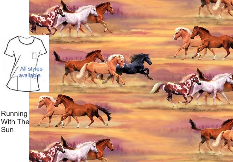 VETH5724 - Running With The Sun horse print scrubs