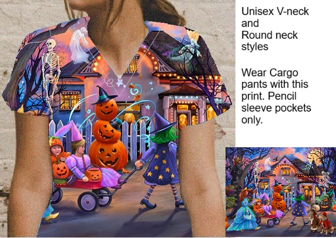 halloween party scrub tops