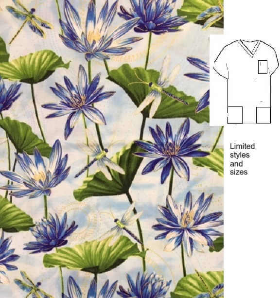 G10LIMITED - Dragonfly Pond custom made print scrubs