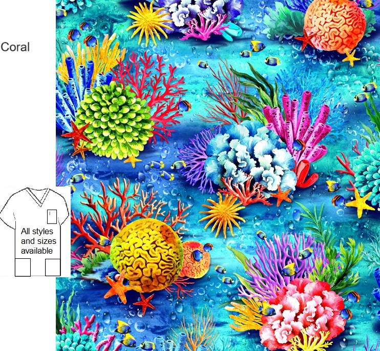 coral ocean theme scrub tops