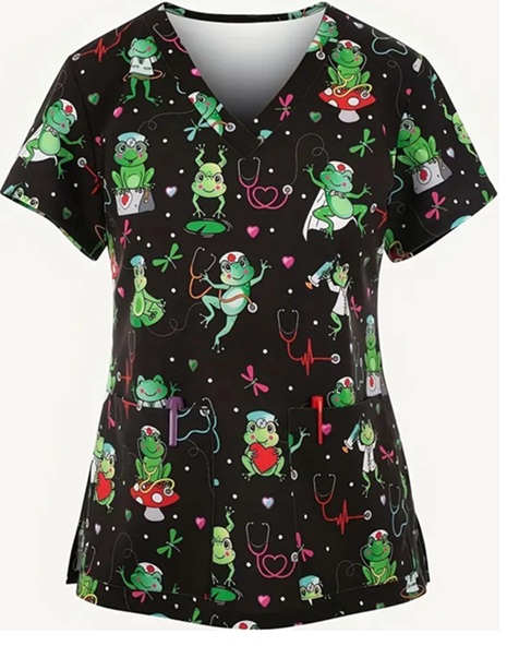 WSK18 - Stretch Knit Froggy Health Care scrub tops