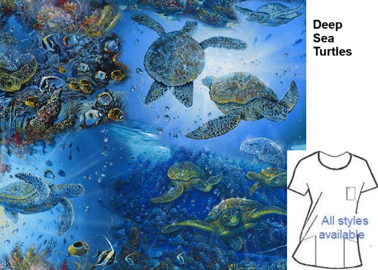 AO111224 - Deep Sea Turtles print scrub tops