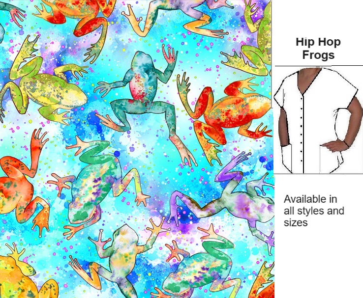 AAWW61824 - Hip Hop Frogs animal print scrub tops