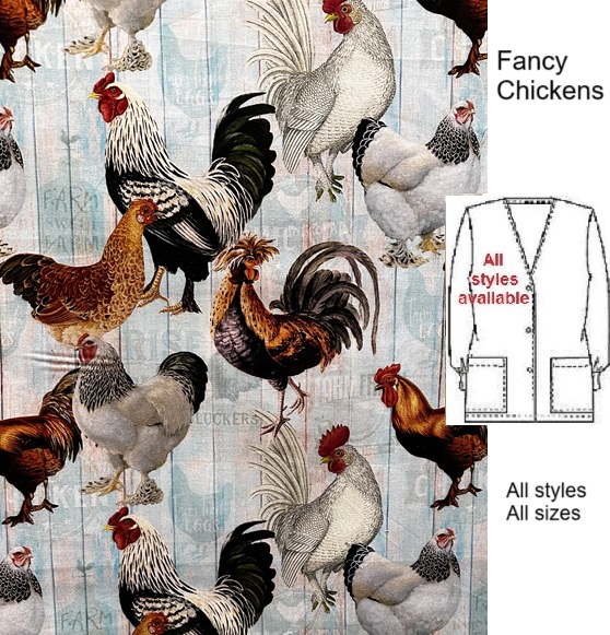 AF119 - Fancy Chickens farm animal scrub tops