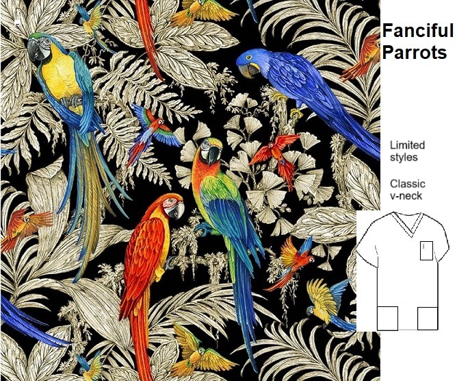 AP12522LIMITED - Fanciful Parrots scrub tops